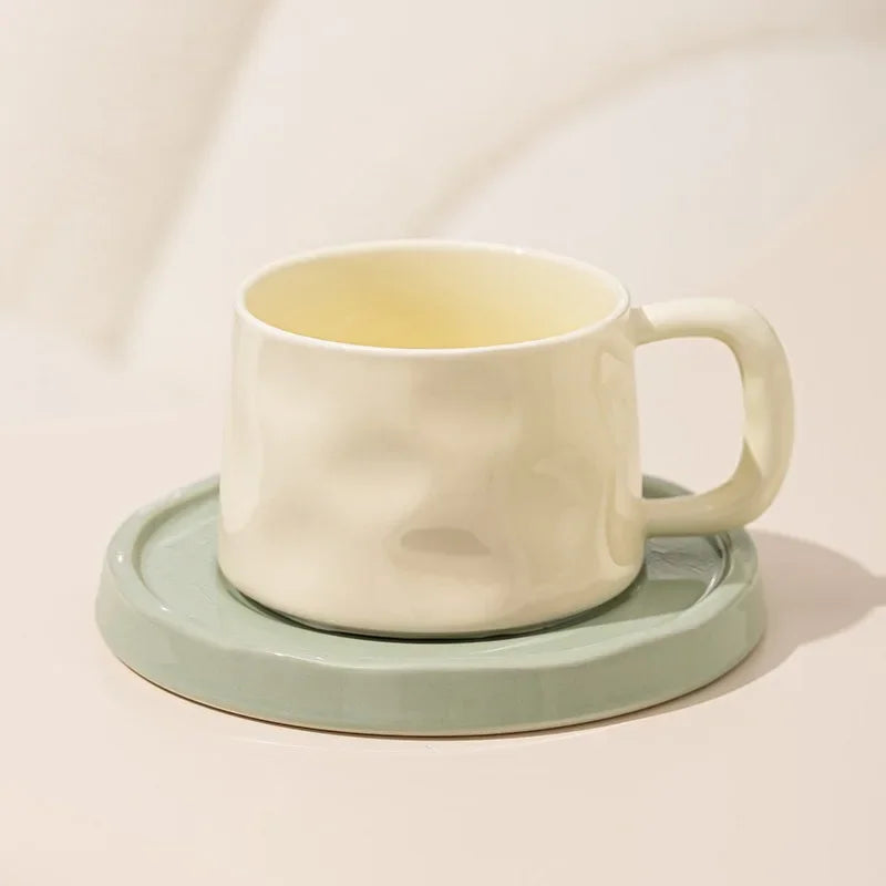 Handmade Aesthetic Ceramic Mugs Cute Coffee Cups and Saucers Creative Colorful Nordic Scandi Danish Breakfast Mug Girl Gift Coffee Cup Set