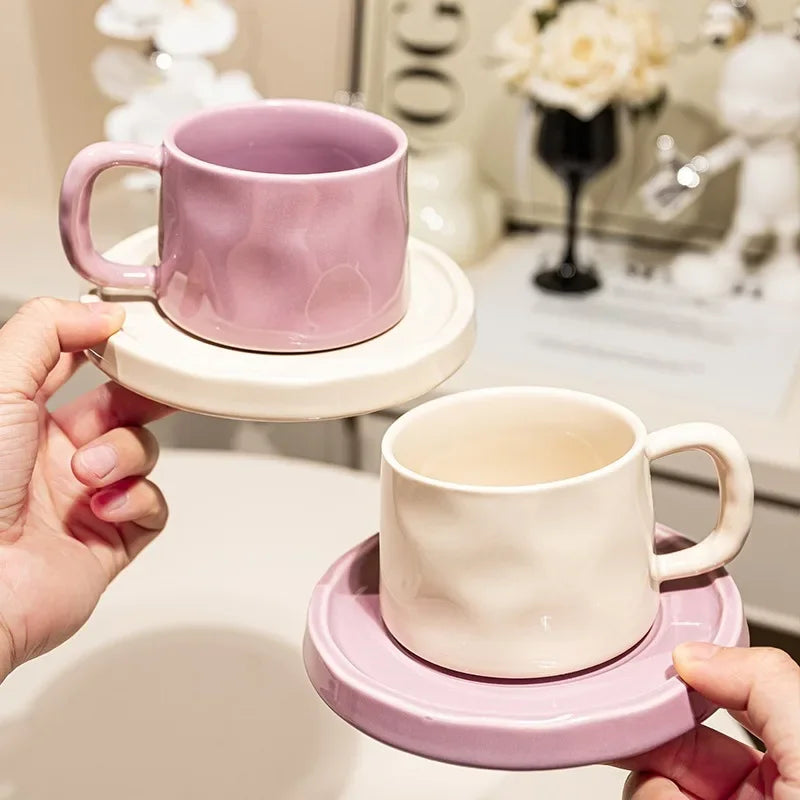 Handmade Aesthetic Ceramic Mugs Cute Coffee Cups and Saucers Creative Colorful Nordic Scandi Danish Breakfast Mug Girl Gift Coffee Cup Set