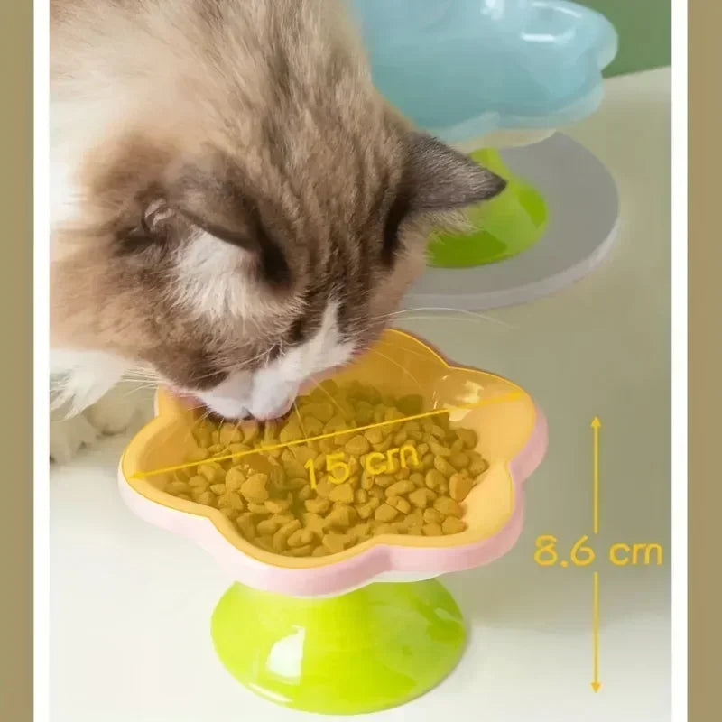 Elevated Ceramic Cat Bowl Flower Design Food Bowl High Water Plate Snack Dish with Stand for Neck Protection and Whisker Fatigue Prevention