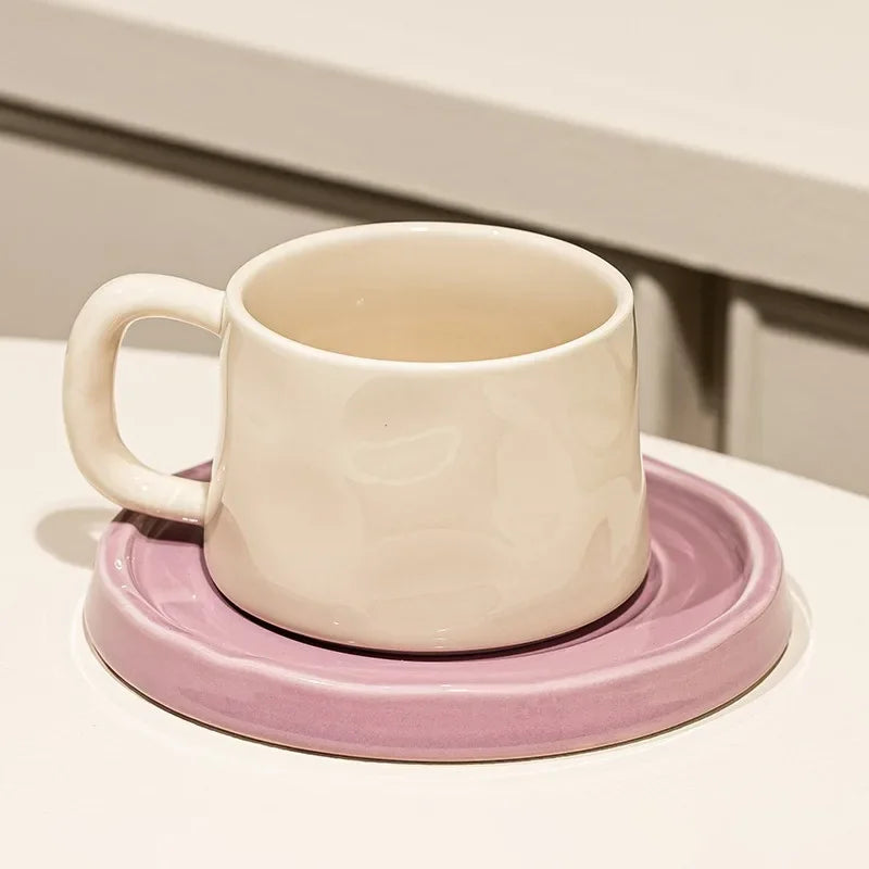 Handmade Aesthetic Ceramic Mugs Cute Coffee Cups and Saucers Creative Colorful Nordic Scandi Danish Breakfast Mug Girl Gift Coffee Cup Set