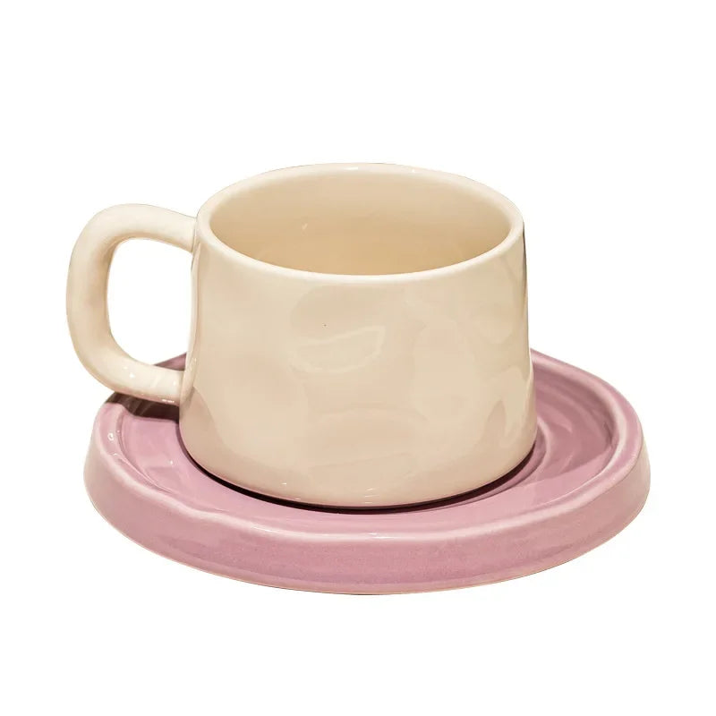 Handmade Aesthetic Ceramic Mugs Cute Coffee Cups and Saucers Creative Colorful Nordic Scandi Danish Breakfast Mug Girl Gift Coffee Cup Set