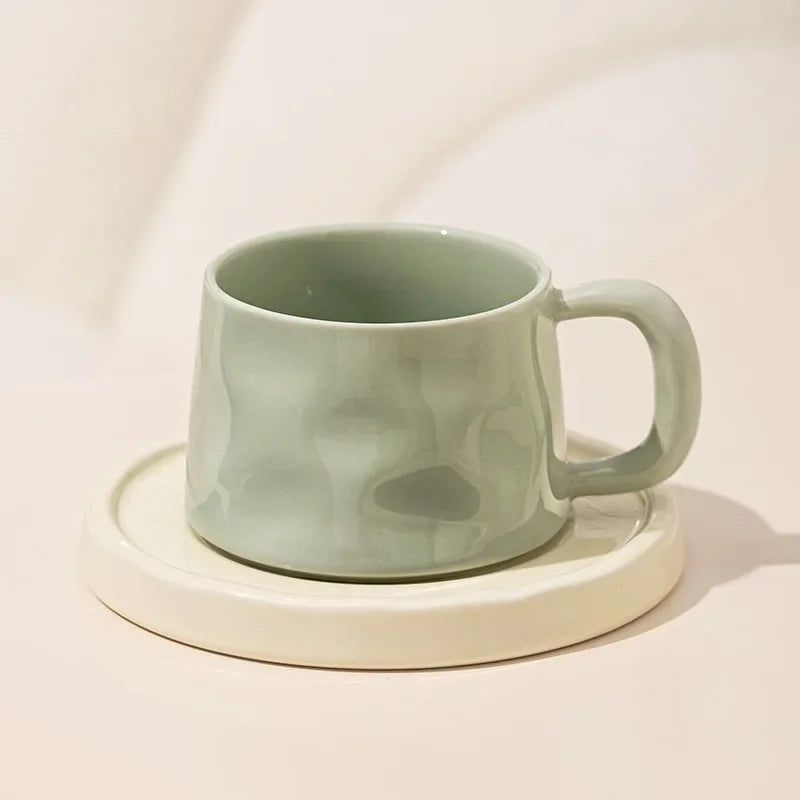 Handmade Aesthetic Ceramic Mugs Cute Coffee Cups and Saucers Creative Colorful Nordic Scandi Danish Breakfast Mug Girl Gift Coffee Cup Set