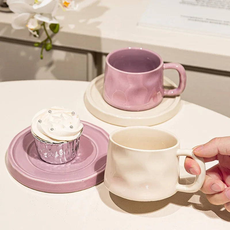 Handmade Aesthetic Ceramic Mugs Cute Coffee Cups and Saucers Creative Colorful Nordic Scandi Danish Breakfast Mug Girl Gift Coffee Cup Set