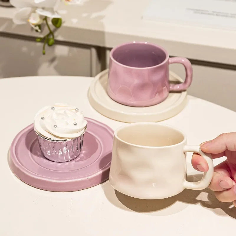 Handmade Aesthetic Ceramic Mugs Cute Coffee Cups and Saucers Creative Colorful Nordic Scandi Danish Breakfast Mug Girl Gift Coffee Cup Set