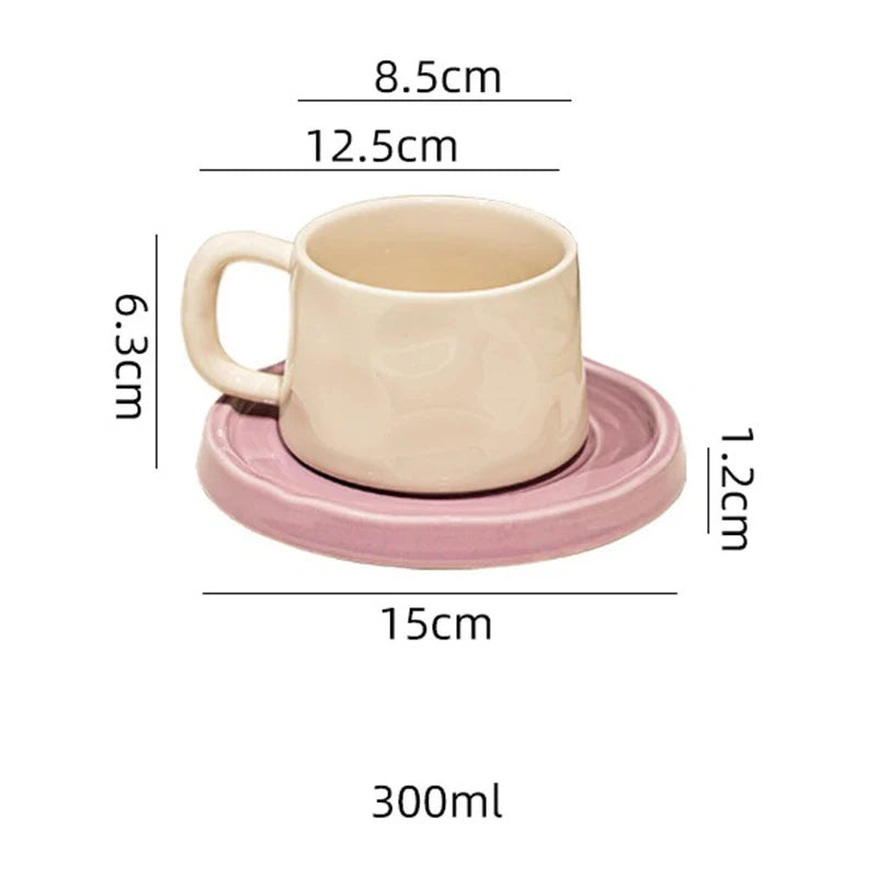 Handmade Aesthetic Ceramic Mugs Cute Coffee Cups and Saucers Creative Colorful Nordic Scandi Danish Breakfast Mug Girl Gift Coffee Cup Set