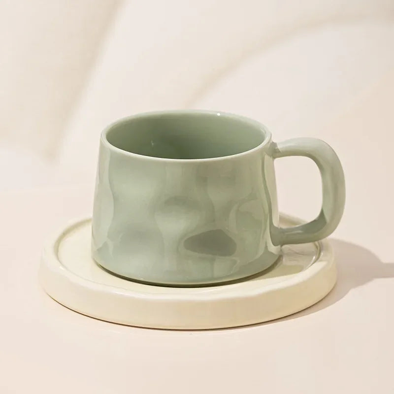 Handmade Aesthetic Ceramic Mugs Cute Coffee Cups and Saucers Creative Colorful Nordic Scandi Danish Breakfast Mug Girl Gift Coffee Cup Set