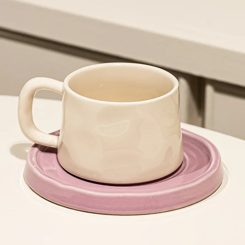 Handmade Aesthetic Ceramic Mugs Cute Coffee Cups and Saucers Creative Colorful Nordic Scandi Danish Breakfast Mug Girl Gift Coffee Cup Set